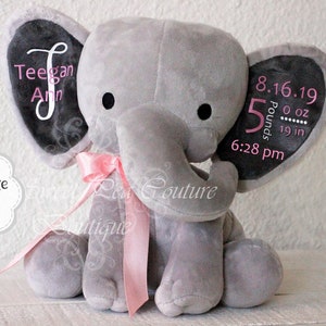 Keepsake Elephant Personalized Keepsake Birth Announcement Baby Gift Keepsake Stuffed Animal Baptism Gift Stats Elephant Baby Boy Baby Girl