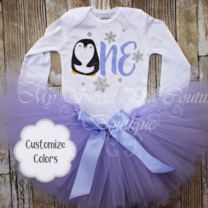 Penguin First Birthday Winter Wonderland Outfit: Snow Much Fun Snowflake Tutu & Cake Smash Set