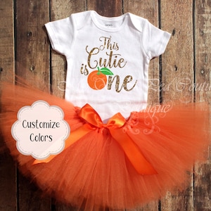 Adorable Orange-Themed First Birthday Outfit: Fruity Florida-Inspired Cake Smash Ensemble for Sweet Little One, Little Cutie