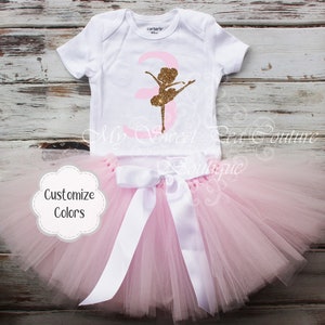 Elegant Ballerina Third Birthday Outfit: Pink Tutu, Ballet-Inspired Shirt for Cake Smash & Celebration