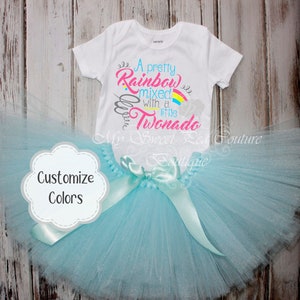 Rainbow Twonado 2nd Birthday Outfit: Colorful Tornado-Themed Shirt for Girls&#39; Party and Cake Smash