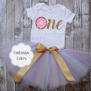 Personalized Donut First Birthday Outfit - Cake Smash Tutu Set &#39;Donut Grow Up&#39; for Girls