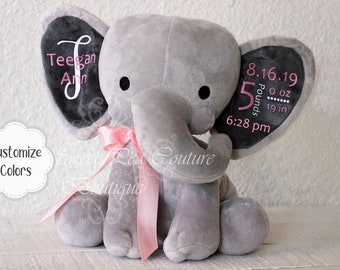 Keepsake Elephant Personalized Keepsake Birth Announcement Baby Gift Keepsake Stuffed Animal Baptism Gift Stats Elephant Baby Boy Baby Girl