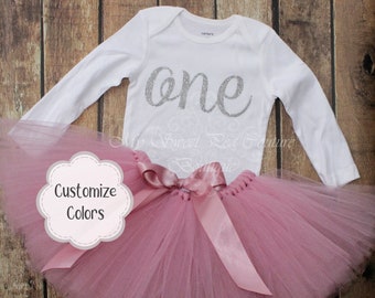 Silver Glitter First Birthday Tutu Outfit- Cake Smash Outfit- 1st Birthday Outfit- Glitter Birthday- First Birthday Outfit- One- Baby Tutu