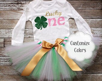 Baby Birthday Outfit: Shamrock Clover Bodysuit - Green Tutu Set