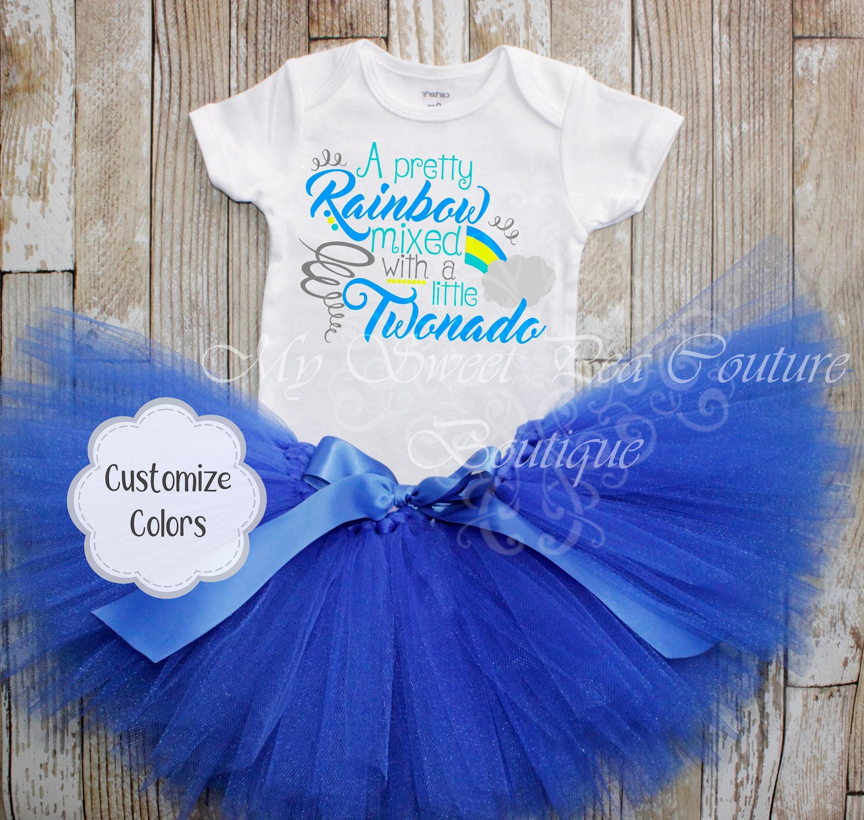 Twonado Themed Shirt Birthday Outfit: Colorful Handmade Tutu, Elastic Waist Heat Pressed Vinyl, Custom Name Option Girls Party Apparel
