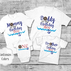 Camisetas náuticas para o primeiro aniversário da família - Tema de cruzeiro, vela, pirata e barco para festa de aniversário e comemoração