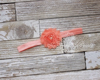 Peach Flower Headband Peach Baby Headband Baby Accessories Baby Shower Gift Peach headband Newborn Headband Baby Bow Photo Prop