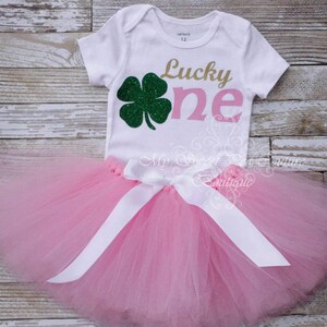 Lucky One Shirt, Clover St. Patrick's Baby Tee | Heat Press Vinyl | Custom Name Option, Handmade Tutu image 3