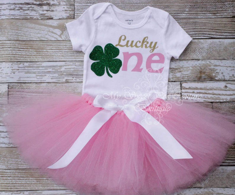 Lucky One Shirt, Clover St. Patrick's Baby Tee | Heat Press Vinyl | Custom Name Option, Handmade Tutu image 3