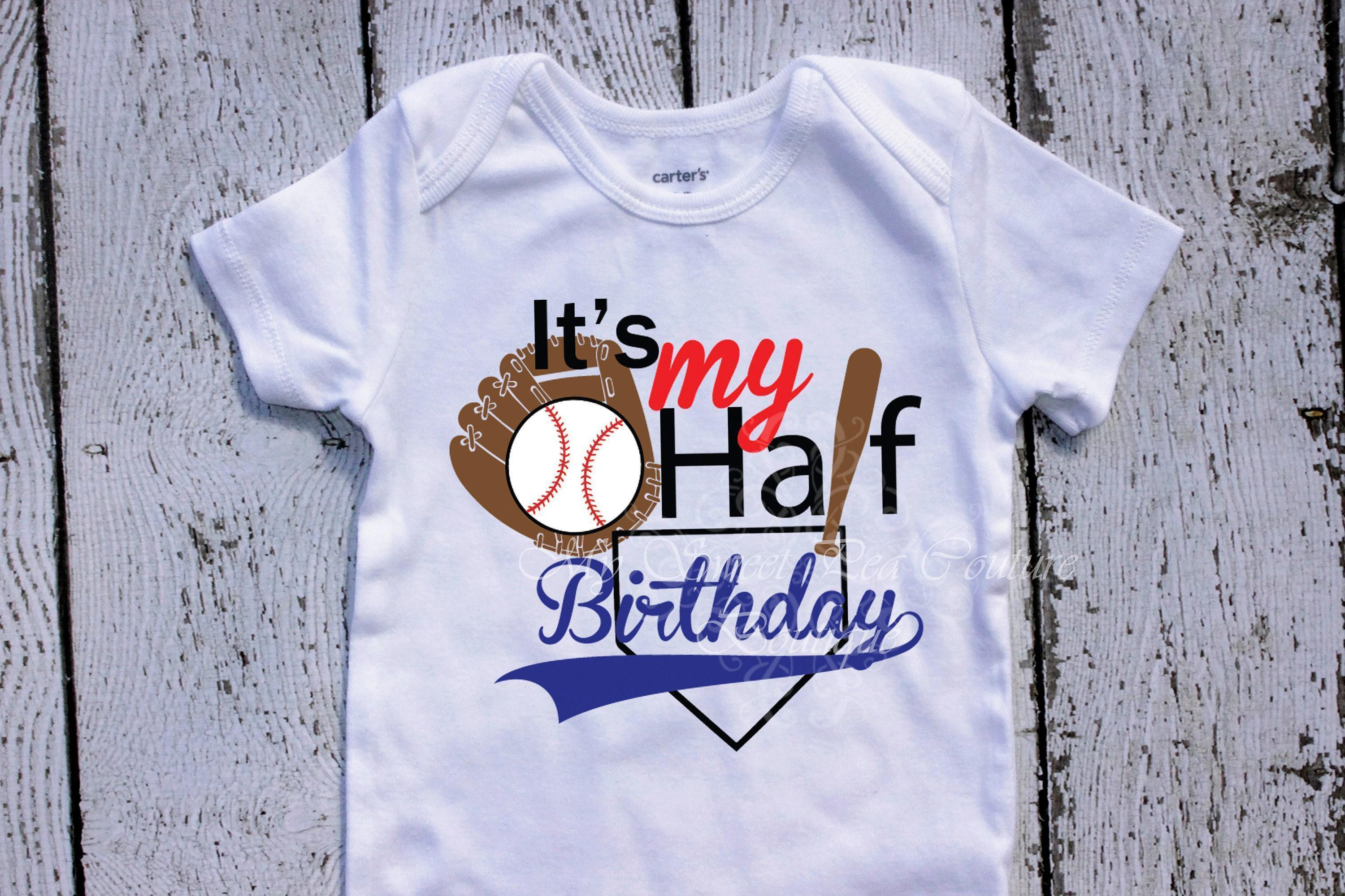 Boys Baseball Themed Half Birthday Shirt, Soft Cotton Bodysuit Sporty Half Year Celebrate 6 Months