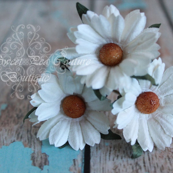 White Daisy Hair Pins- Mulberry Flowers- Hair Flowers- Hair Pins- Floral Hair Pins- Bridal Hair Accessories- Flower Girl- Hair Accessories