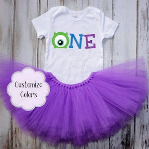Monster-Themed First Birthday Tutu Outfit for Cake Smash Photos - Customizable One Little Monster Party Dress
