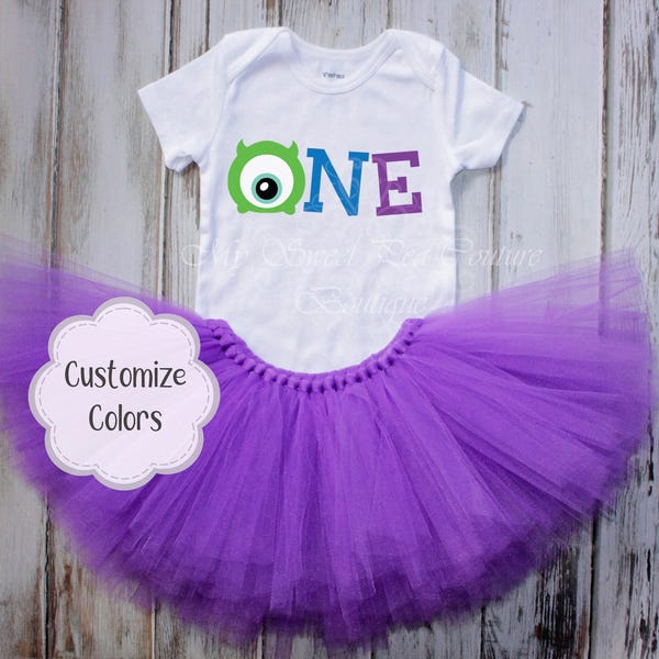Monster-Themed First Birthday Tutu Outfit for Cake Smash Photos - Customizable One Little Monster Party Dress
