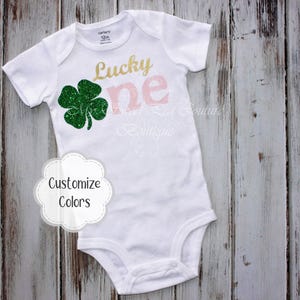 Lucky One Shirt, Clover St. Patrick's Baby Tee | Heat Press Vinyl | Custom Name Option, Handmade Tutu image 1
