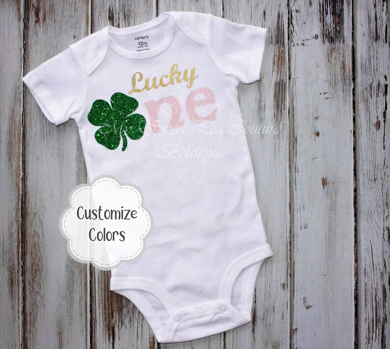 Lucky One Shirt, Clover St. Patrick's Baby Tee | Heat Press Vinyl | Custom Name Option, Handmade Tutu image 1