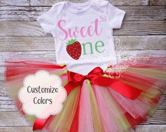 Strawberry First Birthday Tutu Dress - Girls Berry Smash Cake Outfit, Sweet One Theme Bodysuit