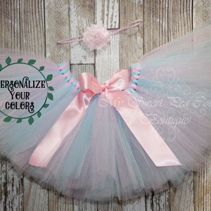 Cotton Candy Tutu & Headband Set- Pink and Aqua- Princess Tutu- Baby Tutu- 1st Birthday Tutu- Cake Smash Tutu- Birthday Tutu- First Birthday