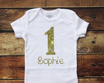 First Birthday Outfit Gold Birthday Cake Smash Outfit 1st Birthday Outfit Glitter Birthday 1st Birthday Shirt One Shirt Fist Birthday Shirt