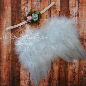 Light Blue Feather Angel Wings Set for Newborn Photography - Baby Photo Prop Accessory