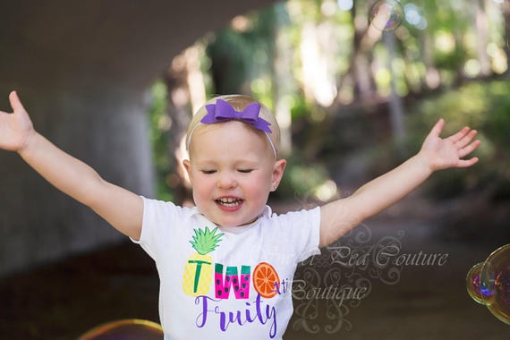 Two Ttti Fruity Bodysuit, Custom Name Option - Heat Pressed Vinyl | Cotton Tutu Birthday Outfit | Toddler Summer Tee