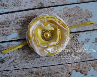 Limoncello Blooming Beauties Headband- Baby Headband Yellow Flower Headband Yellow Headband Yellow and White Headband Lemon Headband Baby