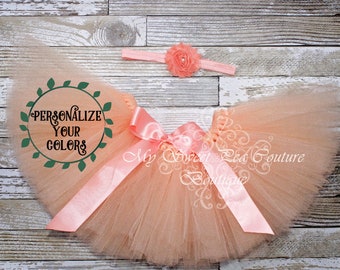 Conjunto de tutú y diadema color melocotón - Tutú - Tutú de princesa - Tutú de bebé - Tutú de primer cumpleaños - Tutú para aplastar pastel - Tutú de cumpleaños - Primer cumpleaños - Accesorio para fotos
