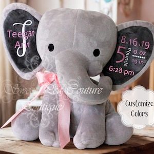 Personalized Elephant Keepsake: Birth Announcement Stuffed Animal for Baby Boy or Girl