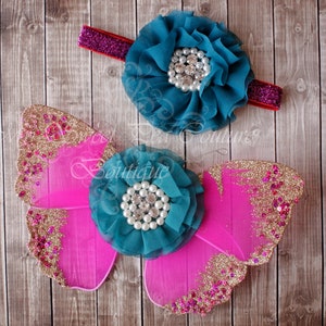 Arabian Night Butterfly Wing Set Fuchsia Butterfly Wings Newborn Baby Wing Set Newborn Photo Prop Woodland Photo Prop Teal Butterfly Wings