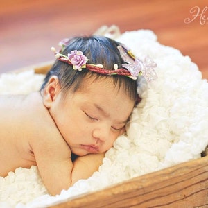 Lavender Butterfly Kisses Flower Halo: Newborn Photo Prop - Flower Girl, Wedding, Natural, Woodland, Tribal, and Organic Photography Props