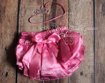 Pink Bloomer & Headband Set- October Birthstone-1st Birthday Outfit- Pink Diaper Cover- Newborn Outfit- Cake Smash Outfit- Photo Prop