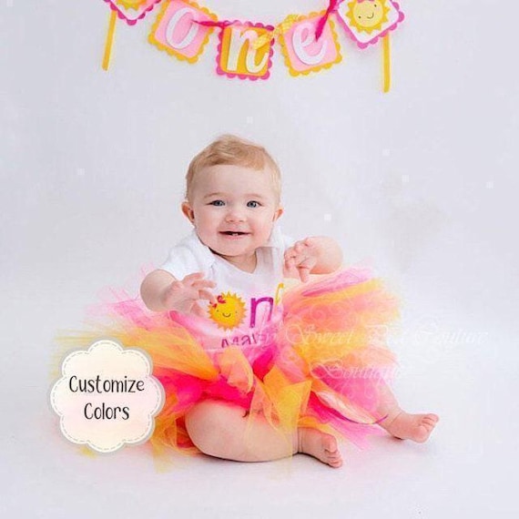 Cake Smash Outfit Pink Tutu Dress: Sunshine First Birthday Set, Custom Name Tee | Handmade Tulle, Elastic Waist, Soft Cotton