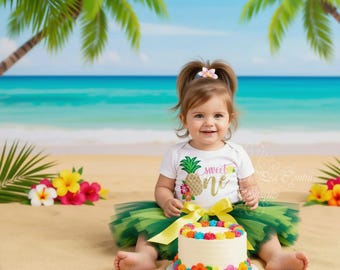 Birthday Luau Outfit - Pineapple Shirt with Tutu Set - Custom Name Option, Cotton Bodysuit, Heat Press Vinyl