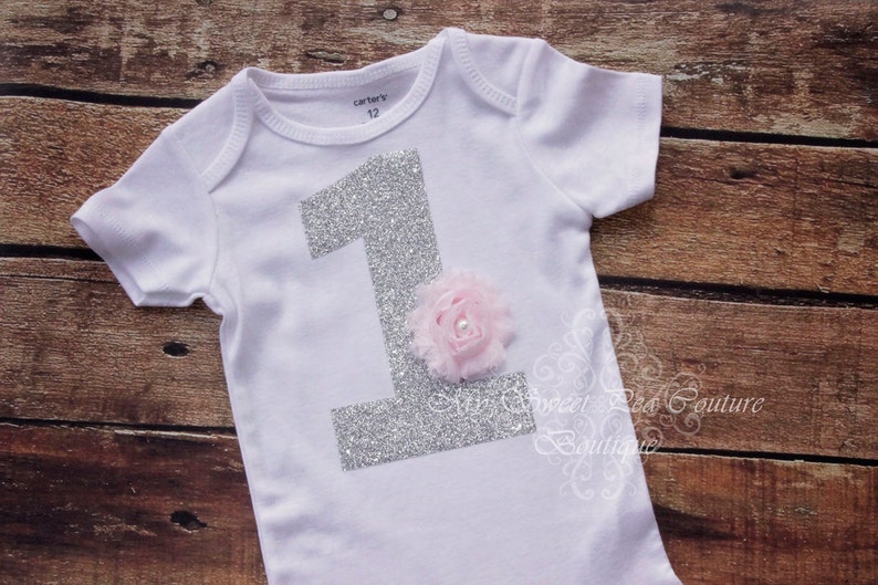 Silver One Cake Smash Outfit 1 1st Birthday Bodysuit with Flower 1st Birthday First Birthday Bodysuit Personalized 1st Birthday Outfit