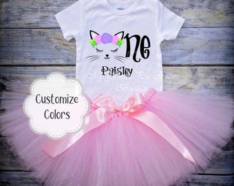 Cat First Birthday Tutu Outfit, Kitty Theme (9M-24M Sizes)