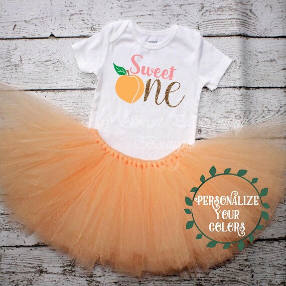 Peach First Birthday, Custom Name Shirt & Handmade Tutu Set | 100% Cotton | Elastic Waist, Double Layered Design