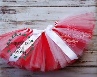 Tutú de caña de azúcar - Tutú navideño - Tutú de princesa - Tutú de bebé - Tutú festivo - Tutú de bebé - Rojo y blanco - Tutú de cumpleaños - Accesorio para fotos - Talla 0-24 M