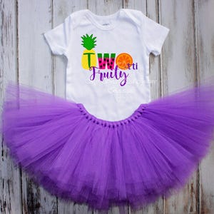 Two Ttti Fruity Bodysuit, Custom Name Option - Heat Pressed Vinyl | Cotton Tutu Birthday Outfit | Toddler Summer Tee image 4
