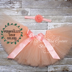 Peach Tutu & Headband Set- Tutu- Princess Tutu- Baby Tutu- 1st Birthday Tutu- Cake Smash Tutu- Birthday Tutu- First Birthday- Photo Prop