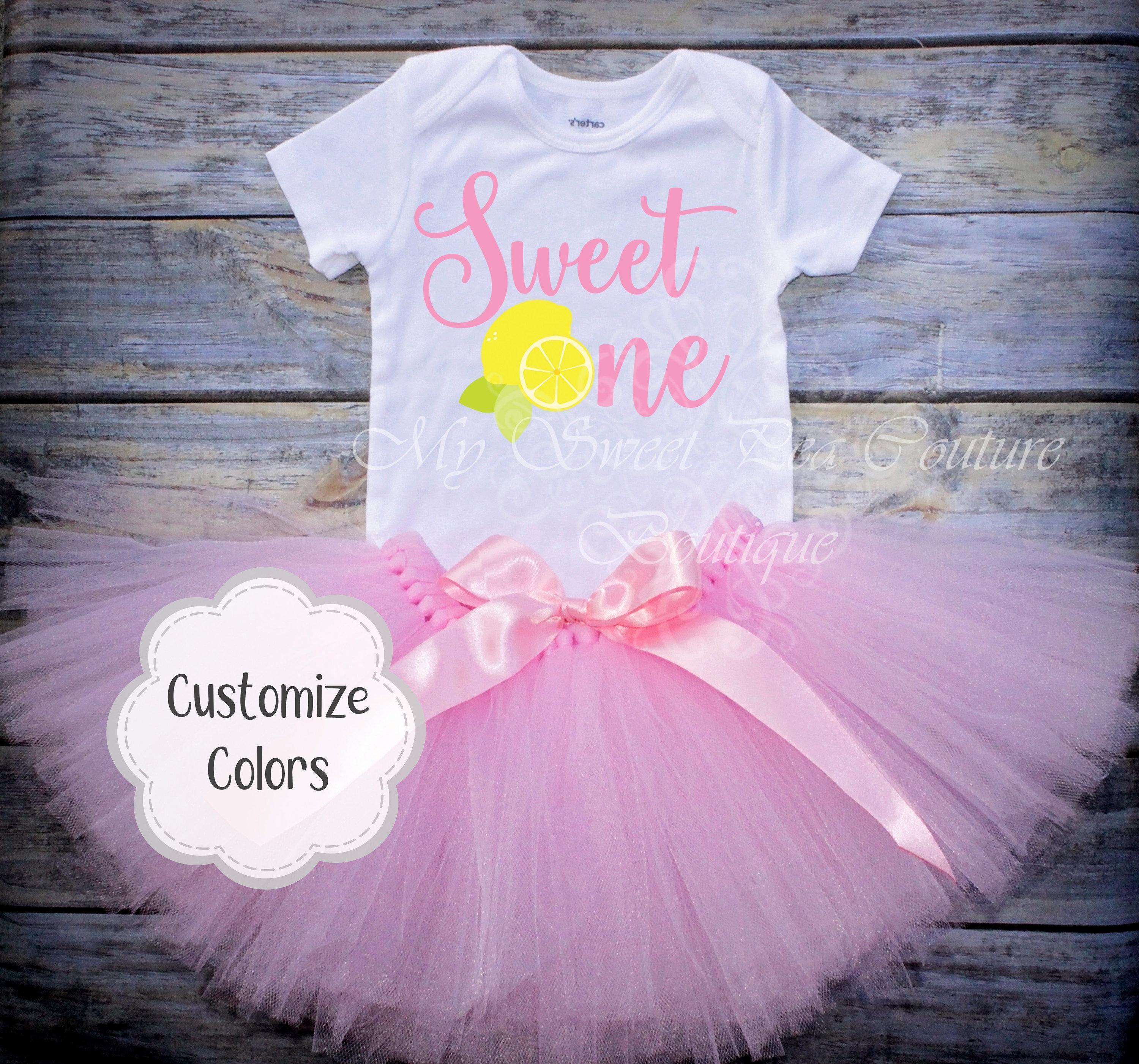 Sweet One Lemonade Birthday Outfit, Custom Name Tutu, Pink Lemonade Theme (Handmade Tulle, Cotton Bodysuit, Infant Sizes)