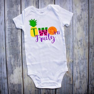 Two Ttti Fruity Bodysuit, Custom Name Option - Heat Pressed Vinyl | Cotton Tutu Birthday Outfit | Toddler Summer Tee image 2