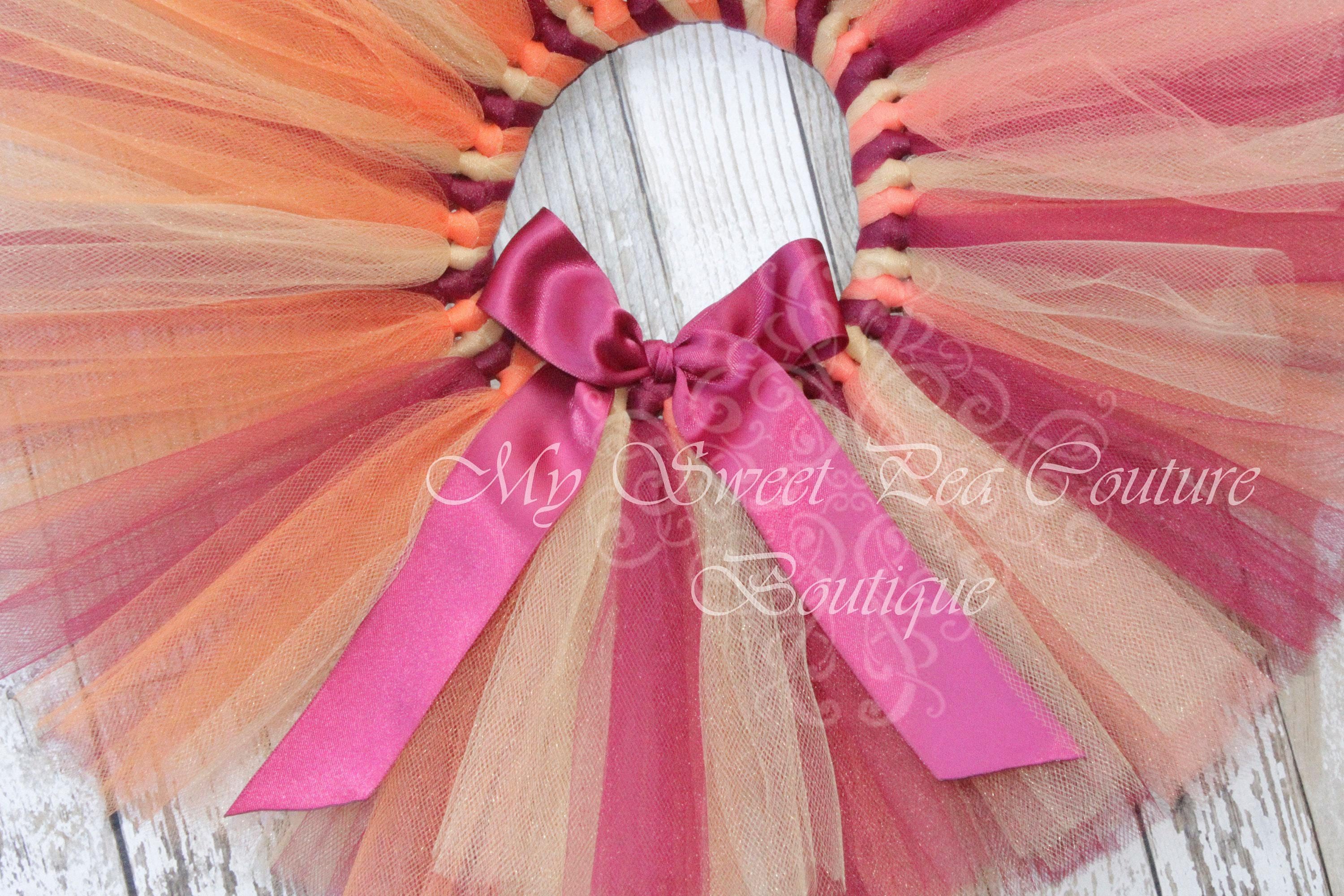 Thanksgiving Tutu: Burgundy Orange Old Gold Baby Birthday Skirt - Handmade, Double Layer Tulle, Elastic Waistband