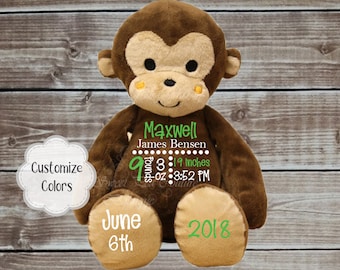 Keepsake Monkey Personalized Keepsake Birth Announcement Baby Gift Keepsake Stuffed Animal Baptism Gift Stats Monkey Baby Boy Gift Keepsake