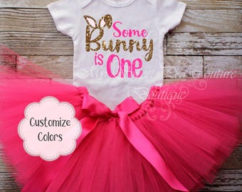 Bunny Birthday Shirt: Some Bunny Is One Design, Baby Toddler Sizes | Cotton Blend, Custom Name Option | Matching Family Tees