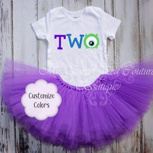 Tutu pour le 2e anniversaire, T-shirt personnalisé avec prénom | Tutu double épaisseur fait main, vinyle thermocollant - Robe de fête pour enfants (filles et garçons) image 1