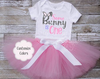 Bunny First Birthday Shirt: Custom Name Baby Bodysuit with Handmade Tulle Tutu | Cotton, Heat Press Vinyl, Soft Comfort