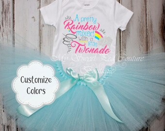 Rainbow Twonado 2nd Birthday Outfit: Colorful Tornado-Themed Shirt for Girls' Party and Cake Smash
