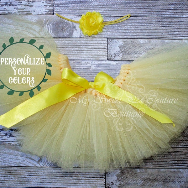 Yellow Tutu & Headband Set- Tutu- Princess Tutu- Baby Tutu- 1st Birthday Tutu- Cake Smash Tutu- Birthday Tutu- First Birthday-Photo Prop