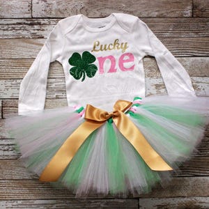 Lucky One Shirt, Clover St. Patrick's Baby Tee | Heat Press Vinyl | Custom Name Option, Handmade Tutu image 5