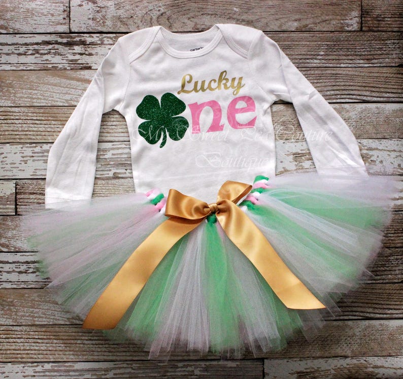 Lucky One Shirt, Clover St. Patrick's Baby Tee | Heat Press Vinyl | Custom Name Option, Handmade Tutu image 5